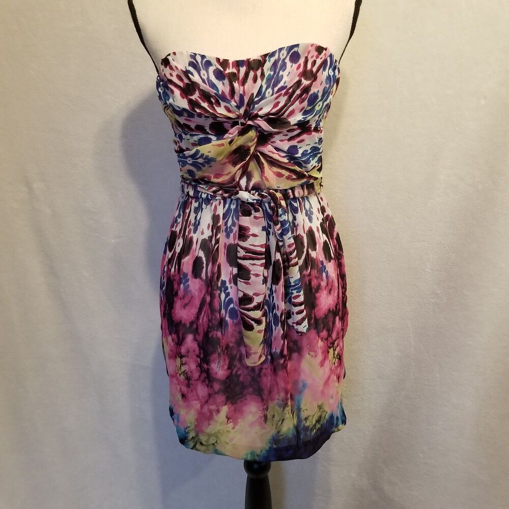 Teeze Me 5 Dress Strapless Belted Watercolor Abstract Butterfly Mini HOCO Fairy